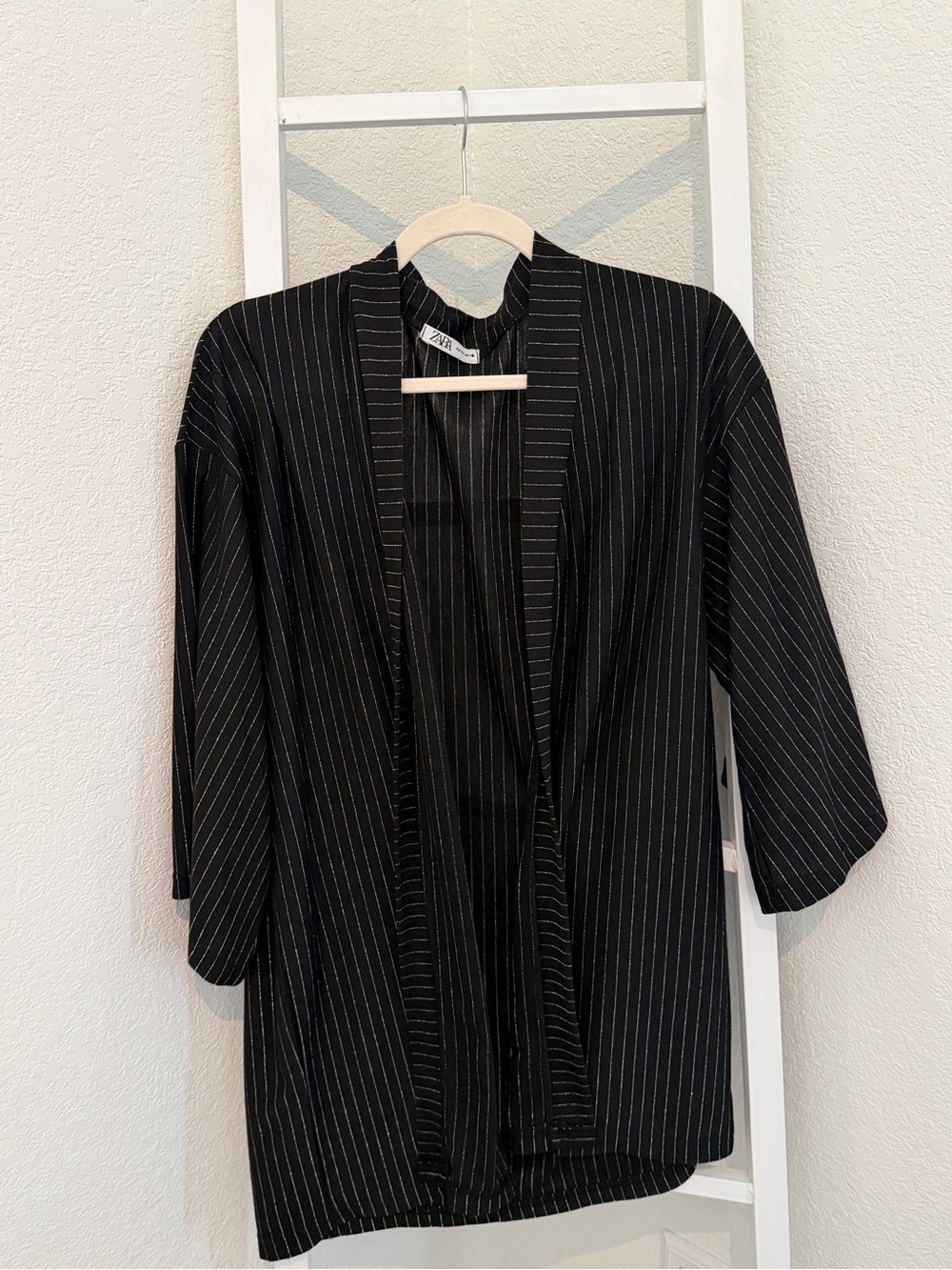 ZARA Black Pinstripe Open-Front Kimono